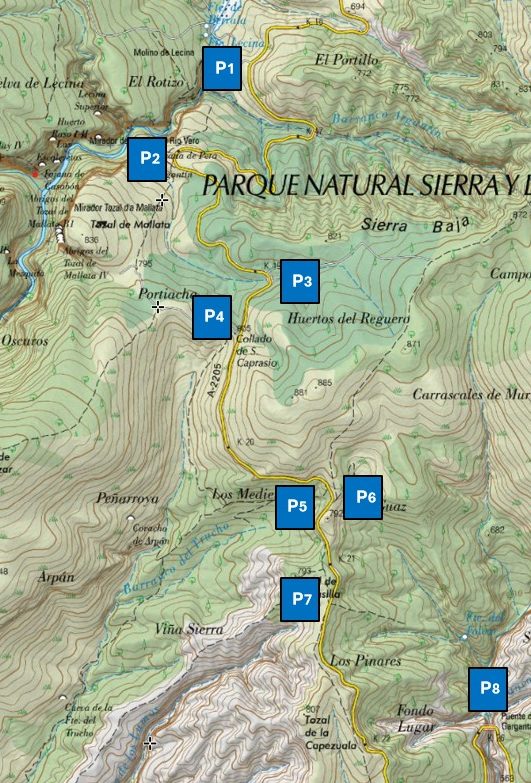 Aparcamiento en la carretera A-2205 Croquis sobre mapa Sigpac